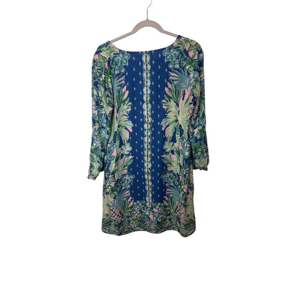 Lilly Pulitzer Womens Blue & Green Tropical Print Tunic Dress With Tie Cuffs med - Picture 5 of 8